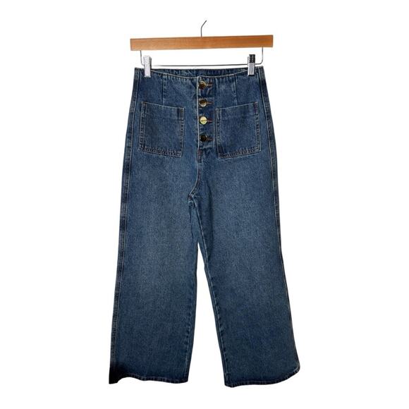 Anniewear Denim - Anniewear Medium Wash High Rise Cropped Button Fly Jeans Size Small